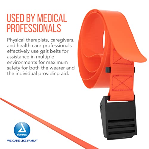 Dynarex Wipeable Gait Belts, Ensures Safe Patient Transfer & Physical Therapy, Plastic Buckle, Orange, Individually Packaged in Bags, 1 Case of 10 Dynarex Wipeable Gait Belts