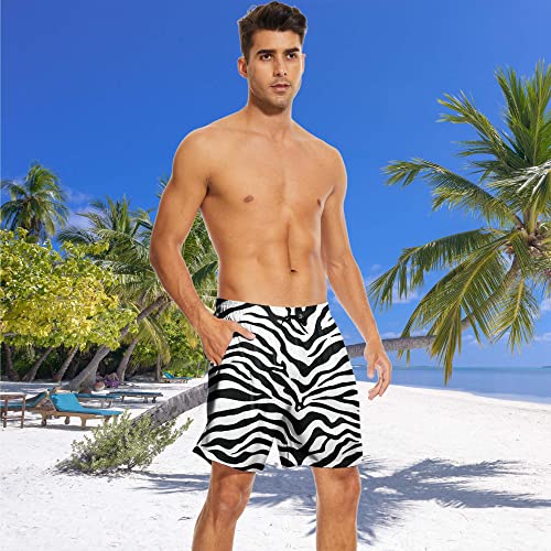Men's Swim Trunks Zebras Print Quick Dry Beach Shorts with Pockets Swimwear Bathing Suits Long Board Shorts White3