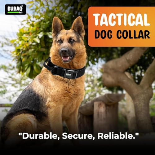Image of Buraq Pets Tactical Dog Collar with Handle Heavy Duty Black