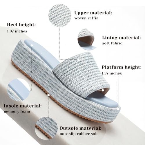 Image of Monrovia Platform Sandals Women Raffia Espadrille Slides, Woven Straw Flatform Beach Sandals Women, Slip On Summer Vacation Shoes, Comfortable Casual Daily Wear