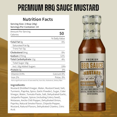Pork Barrel Mustard BBQ Competition Sauce, Tangy & Sweet South Carolina Style Sauce | Small Batch, No High Fructose Corn Syrup, Gluten-Free Sauce for Pork Butts | Grilling Essentials, 14 oz - Pack of 2