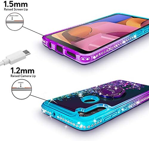 Silverback Galaxy A11 Case, Moving Liquid Holographic Sparkle Glitter Case with Kickstand, Bling Diamond Rhinestone Bumper W/Ring Slim Protective Samsung Galaxy A11 Case for Girls Women -Purple