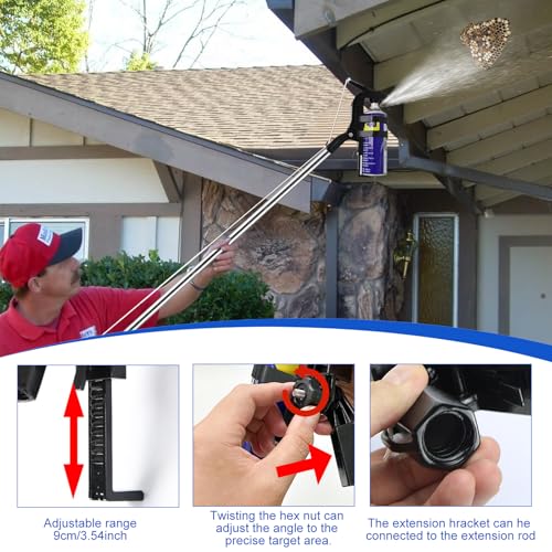 Sprühdosen Verlängerungsstangen Adapter, Einstellbarer Sprühdosenhalter mit 2,8m Teleskopstange, Sprühdosen Verlängerungsstangen Adapter für Spraydosen, Wespenspray, Sprühfarbe (Schwarz-Set)