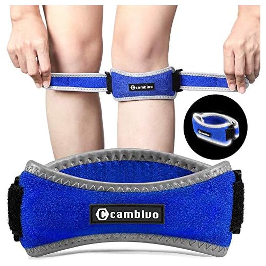 CAMBIVO Patella Knee Strap, 2 Pack Knee Brace, Adjustable Reflective Patellar Tendon Support Band for Night Running, Hiking, Volleyball, Jumpers Knee, Tendonitis, Arthritis (Royal Blue, Regular)