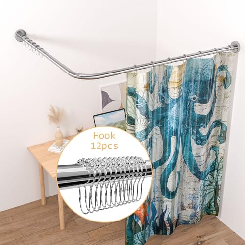 Sikaiqi Stretchable 304 Stainless L Shaped Bathroom Bathtub Corner Shower Curtain Rod Rack (Large Size02: 35.43"-51.18" x 47.24"- 65")
