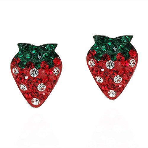 Strawberry Sensation Style Cubic Zirconia .925 Sterling Silver Stud Earrings