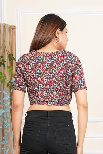 Image of Yash Gallery Women's Cotton Zig-Zag Printed Regular Regular Fit Short Sleeve Blouse