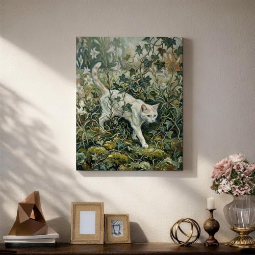 Lienzo de gato blanco floral que llena de paz, armonía y arte abstracto tu hogar 5