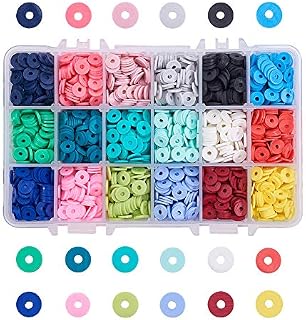 PandaHall 18 Colors 8mm Flat Round Polymer Clay Spacer Beads, Summer Friendship Heishi Beads Colorful Loose Beads for Earring Bracelet Necklace Jewellery DIY Craft Making, 3600pcs