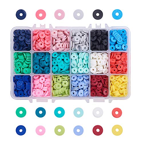PandaHall Elite - 3600pcs 18 Couleurs 8mm Argile Polymère Perles Intercalaires, Perles Lâches Colorées Rondes Plates pour Boucle d'oreille Bracelet Collier Bijoux Bricolage Fabrication Artisanale