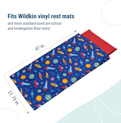 Image of Wildkin Kids Microfiber Nap Mat Cover - Soft, Durable & Fits 1.5 inch Vinyl Sleep Mats (Out of This World)