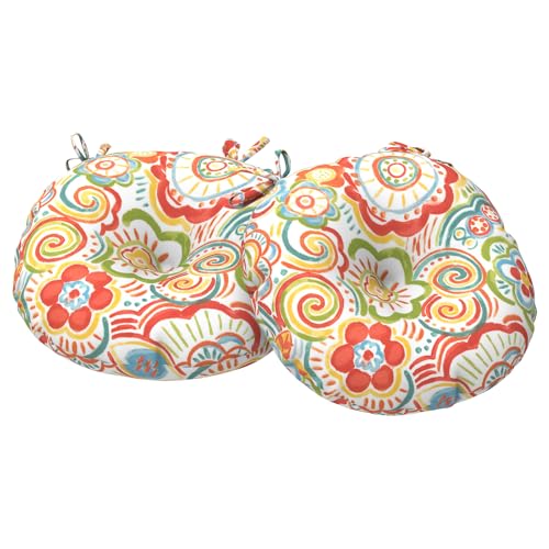 Melody Elephant Outdoor Bistro Chair Cushions, Water Repellent Furniture Chair Pads Set of 2, Round Pillow for Decoration Home and Garden, 15”x15”x4”, Flower Multi