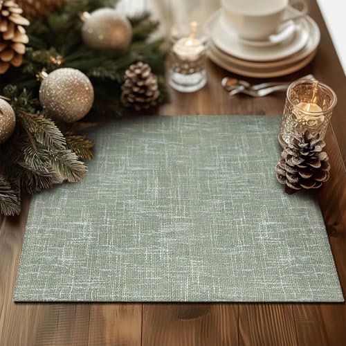 JINCHAN Burlap Textured Placemats Set of 4 Farmhouse Cloth Place Mats Table Mats Sturdy Fabric Placemats for Kitchen Dining Table Double Layer Tablema
