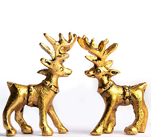 Wonder Care Standing Reindeer Figurines for Christmas Decorations Home Decorations for Living Room Christmas Table Decor & Decor for Shelves (Golden)