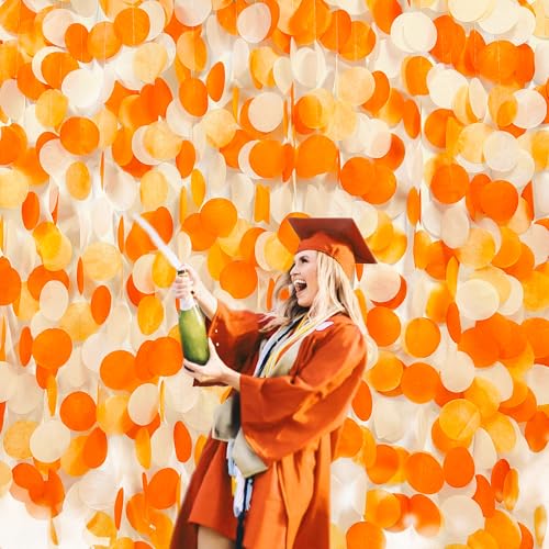 Image of 205 Ft Orange Party Decorations Big Circle Dots Backdrop Garland Ombre Orange Tissue Paper Polka Dot Hanging Streamer for Birthday Engagement Wedding Fall Autumn Thanksgiving Harvest Party Supplies