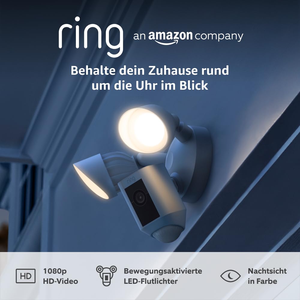 Ring Flutlichtkamera Plus Kabel (Floodlight Cam Wired Plus) | Überwachungskamera aussen mit WLAN, HD-Video, LED-Flutlicht, Nachtsicht… – Ansicht 2