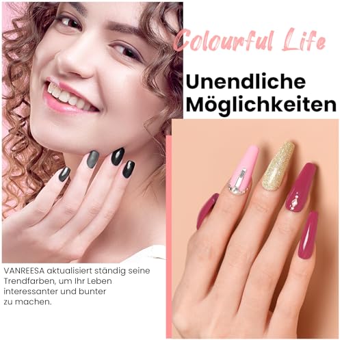 VANREESA U V Nagellack Set, 50 Stück Gel Nagellack Set mit Unterlack und Überlack 45 Farben Gelnägel Starterset Rosa Lila Schwarz Maniküre Kit Soak off Gel Nail Polish Geschenk für Frauen