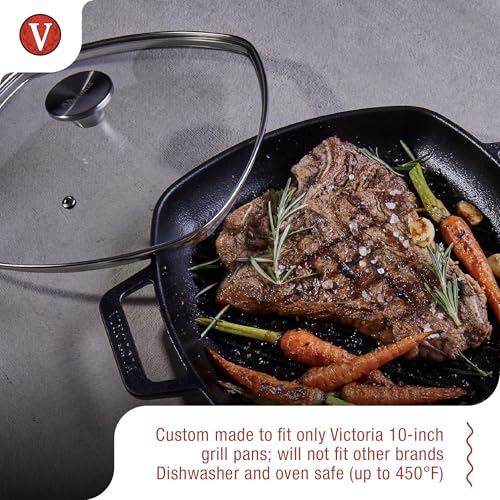 Image of 9.7-Inch Glass Lid for Victoria Square 10-Inch Square Skillet or Pan, Custom Made for Only Victoria Brand, Internal Diameter 9.7-Inch, External Diameter 10 Inch