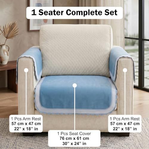 Image of Story@Home Sofa Mat Velvet Sofa Cover 1 Seater (76x61Cm) with Arm Rest Covers | Anti Slip Sofa Cover Velvet for Living Room | Measure Your Sofa & Create Your Own Customized Set -Ombre Shades of Blue