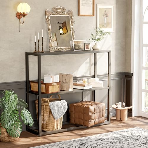 Image of TIQLAB Small Entryway Table, 29.5 inch Narrow Console Table with Shelves, Sofa Table, Couch Table, Side Table, Entry Table for Hallway, Living Room, Small Space, Black