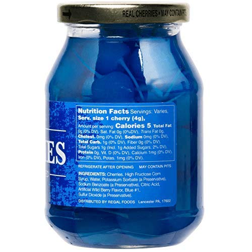 Regal 16 oz. Light Blue Maraschino Cherries with Stems