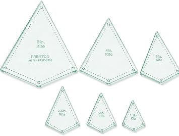 Printtoo カイトシェイプ キルトテンプレートキット パッチワーク 星 ブロック アップリケ 生地 カット 裁縫工芸用 6個 2mm アクリル定規 1.5 2 2.5 3 4 5インチ、シームガイド DIY キルティングパターンツール