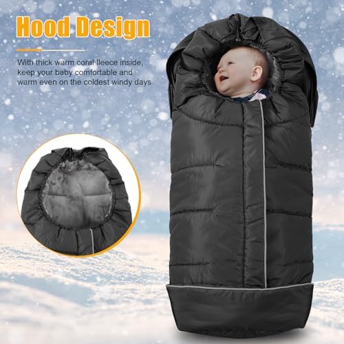 Yoofoss Winter Stroller Cover - Universal Toddler Footmuff, Water Resistant Coral Baby Stroller Bunting Sleeping Bag - 2