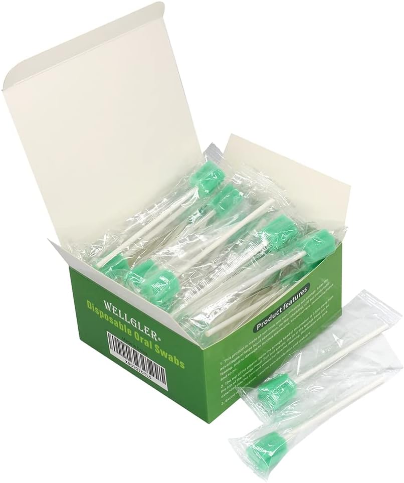 Mouth Swabs for Elderly，Disposable Oral Swabs. Green (Bag of 50 swabs)