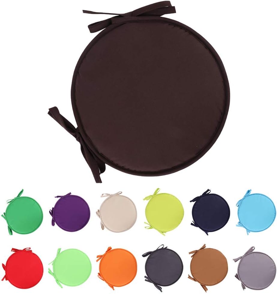 WEIGE Set of 2 Beautiful Removable Cushions for Kitchen & Dining Room & Office & Garden Chair seat Cushions with Ribbons, bar pad Round Cushions Non-Slip (deep Coffee, 30 cm Diameter)