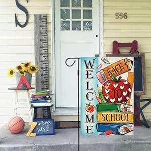 Baccessor Welcome Back to School Garden Flag 125 x 18 Inch Double Sided Apple Pencil Book School First Day Flag Vertical Fall Seasonal Farmhouse Classroom Flag Teacher Yard Outdoor Decoration