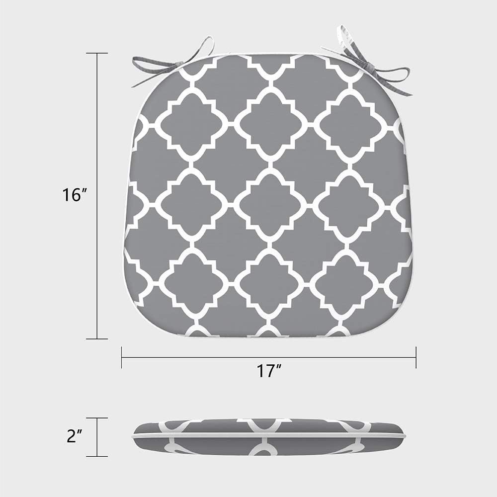 EAGLE PEAK Indoor Outdoor Seat Cushion with Ties, Decorative Chair Pads for Office Decoration Patio Garden Furniture Home Chair Cushions, Set of 4, 16x17 inch, Geometric Gray