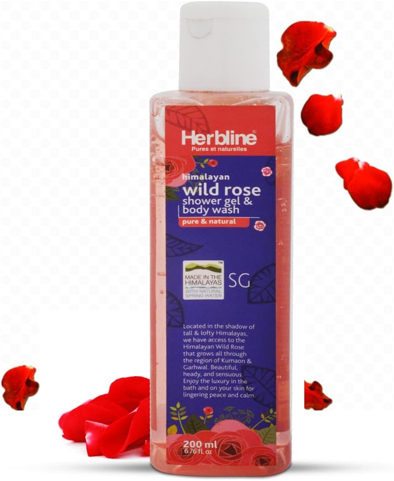 Herbline Wild Rose Shower Gel & Body Wash 200ml | Pure & Natural, With Natural Spring Water, Super Fresh | All Skin Types & Paraben Free