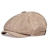 Linen Men's Newsboy Flat Cap .8 Panel Ivy Cabbie Hat,Breathable Summer Gatsby Ivy Irish Fishing Hats，Paperboy Hats for Men Apricot