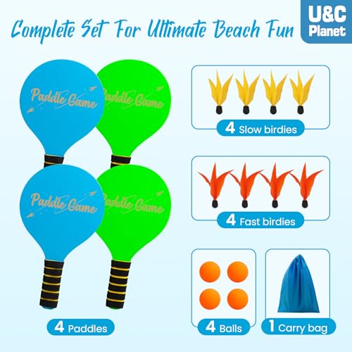 Beach Paddle Ball Set, Badminton Rackets, Family Game for Kids and Adults, Indoor Outdoor Game Backyard Park Camping Yard for Boys Girls Ages 3+, Beach Necessities Must Have - Thumbnail 7