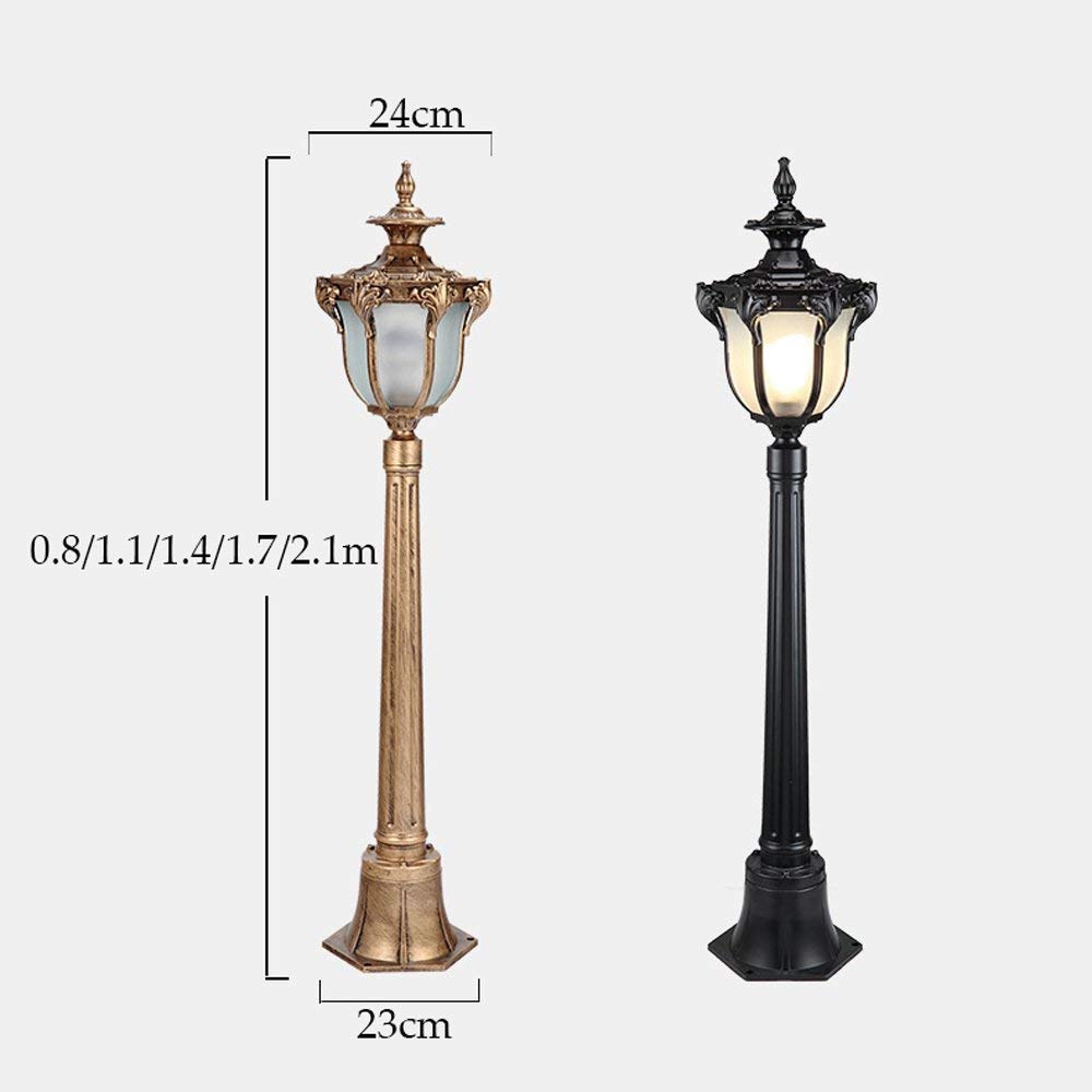 Retro Vintage Outdoor Courtyard Garden Lawn Light European Antique Glass Lantern Rainproof Antirrus Patio Kolumna Lampa Wodoodporna Lampa Podłogowa Lampa Uliczna E27 Hig,Black-170cm