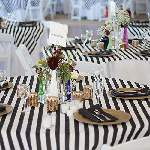 Disposable Table Covers, Etsamor 3Pcs 54" X 108" Checkered Plastic Tablecloths Black And White Stripe Print Tablecloths For Birthday Parties, Picnics, Weddings And Other Special Occasions #TOP2