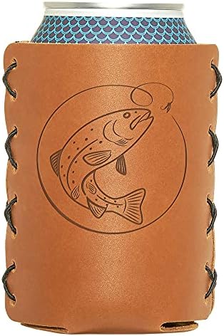 Oowee Products | Fly Fishing Leather Can Hugger/Holder | Fits 12 to 16 Ounce Cans | Genuine Leather | Great For Sodas, Beer and Seltzer