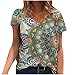 Produktbild T-Shirt Damen Bluse Tops Oberteile Frühling Sommer Lose Casual Basic Oversize Hemd Teenager Mädchen und Frauen mit Motiv Vintage Boho Frauen Sommer Mode Kurzarm V-Ausschnitt Drucken Lässige Blusen