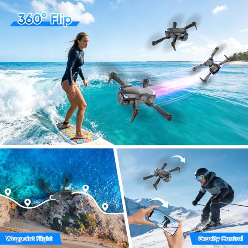 1080P Drone with Camera for Kids & Adults, Easy-to-Fly Foldable Drone for Beginners, One-Key Takeoff, 360° Flip, Gesture Selfie, Headless Mode, 2 Batteries, Great Gift for Boys - image 6
