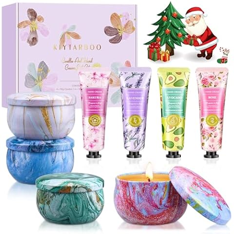 Gift Baskets for Women: Unique Candles & Hand Cream Lotion Gifts Set, Christmas Gifts for Women, Relaxing Spa Holiday Gift Set, Personalized Birthday Gift for Mom Wife Coworkers Nurse Friends Teacher Cover
