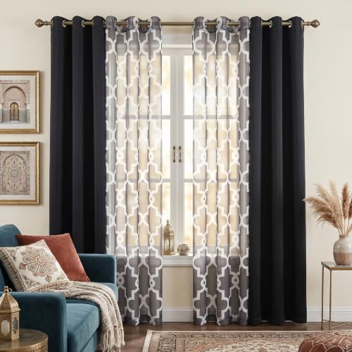 Obsluvela 4-Piece Mix and Match Curtain Set, Black, 35" W x 84" L Each