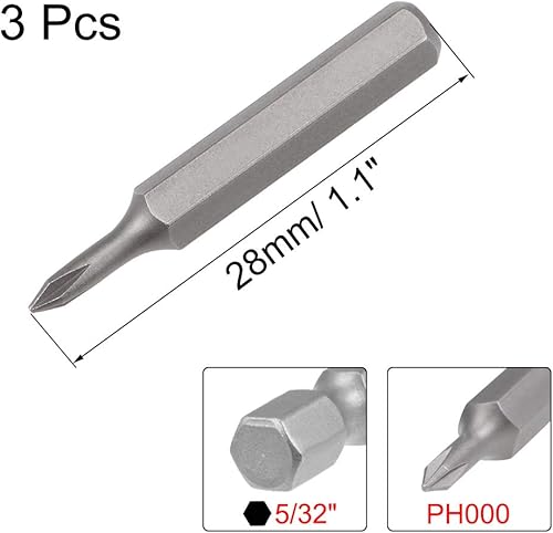 Miniatura 2 de uxcell Phillips Bits 3 unids 532 pulgadas vástago hexagonal cruz PH000 destornillador Bit Set 1.102 in Longitud S2 Kit Herramientas