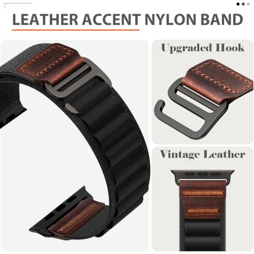 Image of MRAIN-H Leather Design Compatible with Apple Watch Bands Ultra 3 2 1 (49mm) & Series 11 10 9 8 7 6 5 4 SE 3 2 1 (46mm 45mm 44mm), Soft Stretchy Nylon Sport Band for iWatch Men Women