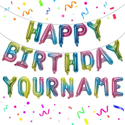 Happy Birthday Banner,Personalized Name Happy Birthday Balloon Banner Letters Balloons 2 Sets A-Z 16 Inch Reusable Foil Mylar Birthday Party Decorations For Women Men Boys Girls (Colorful) #TOP2