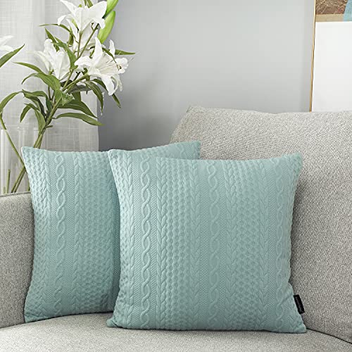 Booque Valley Throw Pillow Covers, Pack Of 2 Super Soft Elegant Modern Embossed Patterned Light Green Cushion Covers Decorative Stretchy Pillow Cases For Sofa Bed Car Chair, 18 X 18 Inch(Seafoam) #TOP2