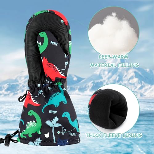 Image of Duoyeree Toddler Winter Gloves, Waterproof Fleece Lined Ski Mittens 1-6Y | Waterproof outer fabric with thick soft lining, keeps toddlers' hands dry and warm during snow play