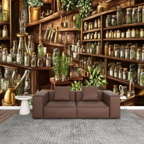 VGHUYEVOGERE Modern Wallpaper Murals 3D Rustic Apothecary Scene Shelves Herbs
