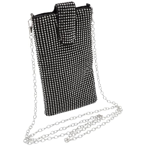 TENDYCOCO Damen Clutch Schwarz Glitzer Mini Umhängetasche Mit Kette Für Handy Und Kleinigkeiten Elegante Abendtasche 7X4X0.6 Zoll