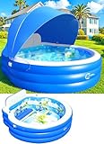2026 Upgraded Inflatable Pool with Canopy, Inflatable Family Lounge Pool, Round Blow Up Pool for Adult with Bench & Backrest, Swim Center Easy Backyard Pools for Adults, 90'x90'x80', Light Blue