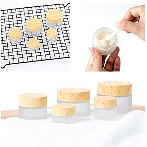 Healthcom 10 Pack 10 Grams/10 Ml Empty Jars Round Frosted Glass Cosmetic Cream Jar Bottle With Wood Grain Lid Cosmetic Containers Refillable Glass Face Cream Box Pot For Makeup Lip Balms Eyeshadow #TOP5